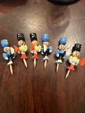Set of 6 vintage wooden soldier boys cake topper candle holders picture