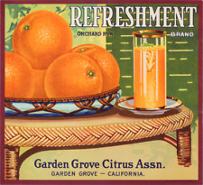 Garden Grove California Refreshment Brand Vintage Orange Fruit Crate Label Print picture