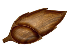 nice Vintage 16” MCM Leaf Shaped Wooden Serving Snack Chip Dip Leaf Tray Dish picture