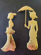 2 Vintage Wall Art Gold Metal Victorian Lady Silhouettes Home Interiors Embossed picture