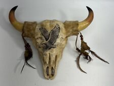 Buffalo Head Skull With Horns, Low-Relief Eagle, Feathers On Horns, Decor picture