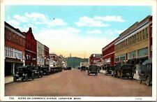 Antique Postcard Scene on Commerce Avenue Longview Washington Cars Autos Street picture