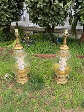 Pair Of Andrea By Sadek Antique Three Graces Victorian Cherub Putti Glass Lamp picture