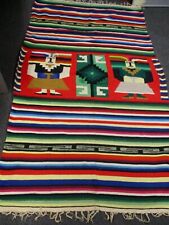 1960s HAND WOVEN MAYAN MEXICO WOOL RUG with FIGURES & STRIPES 47