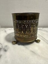 Antique Brass Lion Feet Planter Bottle Holder Reticulated Engraved Crown Stamp picture