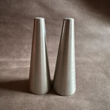 PAIR OF UNMARKED VINTAGE DECO STYLE BRUSHED PEWTER SALT & PEPPER SHAKERS  picture