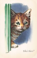 Vintage Postcard Artist Signed Jane Klebe Tabby Kitten Peering Around Corner picture