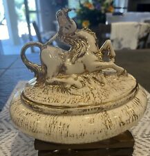 Vintage Ceramic Gold & White Unicorn Lidded Dish                              C1 picture