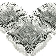 Vintage 1940s Indiana Glass Set of 3 Ruffled Diamond Square Ashtray Candy Dish picture
