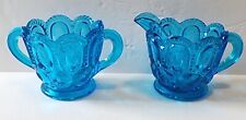 Vintage LE Smith Colonial Blue Moon And Stars Open Sugar Bowl & Creamer Set MCM picture