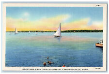 c1940s White Flag Boat Greetings from Jimmy's Crystal Lake Rockville CT Postcard picture