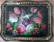 Russian tray Zhostovo hand painted metal dish multicolor picture