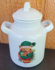Vtg Hallmark Christmas Teddy Bear Holly Gourmet Gifts Canister Jar Lid Handles picture