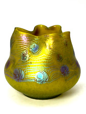 1903 Loetz Argus Streifen und Flecken Iridescent Swirl Globular Vase Pinched Top picture