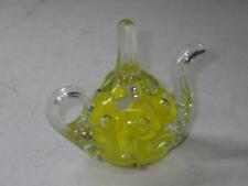 NICE  YELLOW FLOWER  ART GLASS PAPERWEIGHT RING HOLDER TEA POT NICE picture