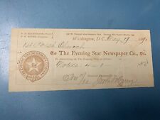 Antique 1890 Invoice Receipt Evening Star Newspaper Co., Washington, DC picture