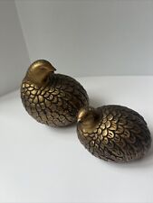 Vintage 1960s Arnel's Ceramic Quails Bird Figurines Brass Color Set of 2 picture