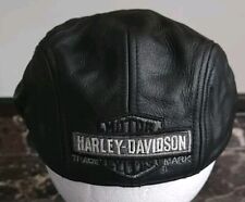 Harley Davidson Black Leather Cabbie Newsboy Bar & Shield Hat SM picture