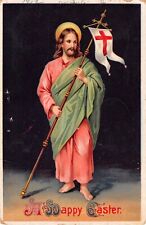 1912 Religious Gelatin Easter of Jesus Christ Holding Staff With Cross on Flag picture