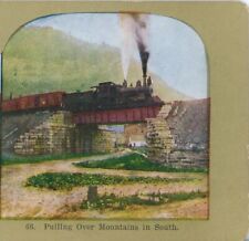 Steam Locomotive Pulling Over Mountains in South --Stereoview L95 picture