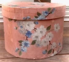 ANTIQUE WALL PAPER CARDBOARD HAT BOX HAND PAINTED INTERIOR USE OF SHEET MUSIC picture