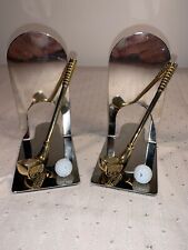 Vintage Chrome And Brass Golf Theme Bookends 5 1/2” Tall picture