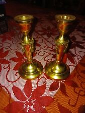 Vintage Brass Candlesticks Pair Set of 2 Round Bottom Taper Holder Heavy picture