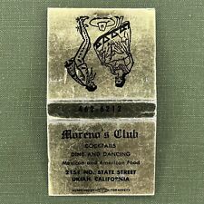 Vintage Matchbook Moreno’s Club Restaurant Ukiah California Matches Unstruck picture
