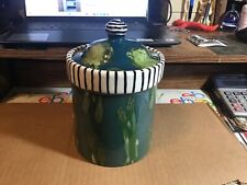 NEW Droll Designs 8 ” Pottery Canister w/ Asparagus - Handmade & Hand Painted picture