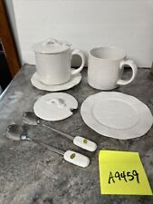 8pc Temp-tations White Woodland 20oz. Tea Mugs, Spoons, Coasters & Lid-it New picture