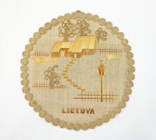 Vintage LIETUVA Lithuanian Folk Straw Art Wall Décor Burlap Textile Wall Hanging picture
