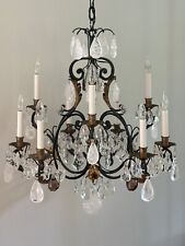 Vintage French Rock Crystal Iron Chandelier Glass Fruit 9 Light picture