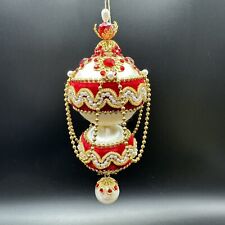 Vintage Beaded Push Pin Christmas Satin Ornament Sequin Handmade MCM picture