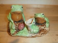 Vintage Ceramic 3 frog family with hungry baby planter vase 
