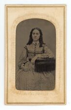 CIRCA 1860'S Paper Framed Hand Tinted TINTYPE Beautiful Young Woman in Dress picture