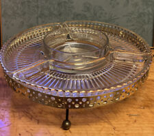 Vintage Retro Brass Glass Three Compartment Lazy Susan MCM picture