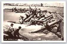 Postcard RPPC Men 'Working a Log-Jam' on the Priest River in North Idaho c1940s picture
