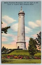 Myles Standish Monument Crest Capitol Hill Duxbury Massachusetts Linen Postcard picture