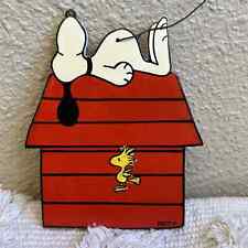 Vintage Snoopy & Woodstock Wooden Hand Painted Ornament Christmas Signed Patty picture