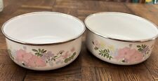 Set of Two 5.50” Vintage Kobe Kitchen Pink Flower Enamelware Bowls Japan picture
