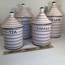 Amazing Italian Pink & White Striped Canisters, Marked “Italy” Beautiful Set picture