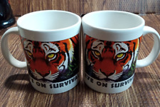 Vintage 1993 Eye On Survival TIGER Ceramic Coffee Mug Rare Set Of 2 picture