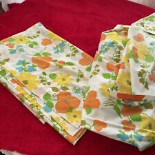 2 Vintage Twin Flat Sheets  Floral Orange Yellow Blue 1970’s Retro No Iron picture