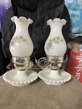 Vintage White Milk Glass Hand Painted Floral Boudoir Rare Set of Lamps picture