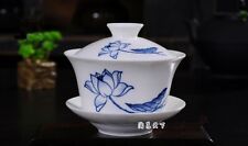 1pc Jingdezhen Ceramic Hand Painted Lotus White Porcelain Teacup GaiWan 130cc picture