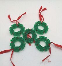 Handmade Beaded Wreath Christmas Tree Ornaments Lot of 5 Vintage Holiday  BT14 picture
