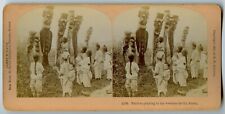 Natives praying to Wooden Devils , Korea  Vintage Stereoview Photo 1903 picture
