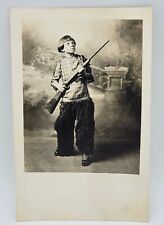RPPC~Boy Holding Rifle Decked Out in Wooly Chaps & Western Wear~Staged Photo picture
