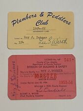 Vintage 1950s Plumbers & Peddlers Club and Master Plumber License Cards picture