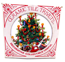 Vintage Jasco Ceramic Tile Trivet Christmas Holiday Set of 2 Rubber Feet 1982 picture
